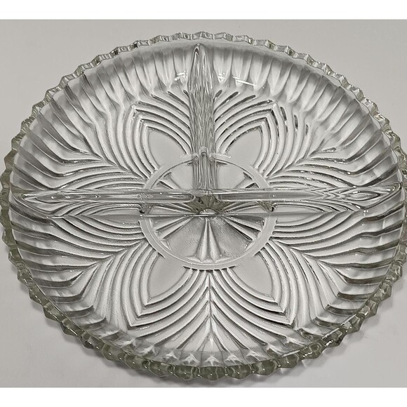 Vintage Clear Glass Divided Relish Retro Mid Century Dish with Starburst Pattern - Picture 1 of 3